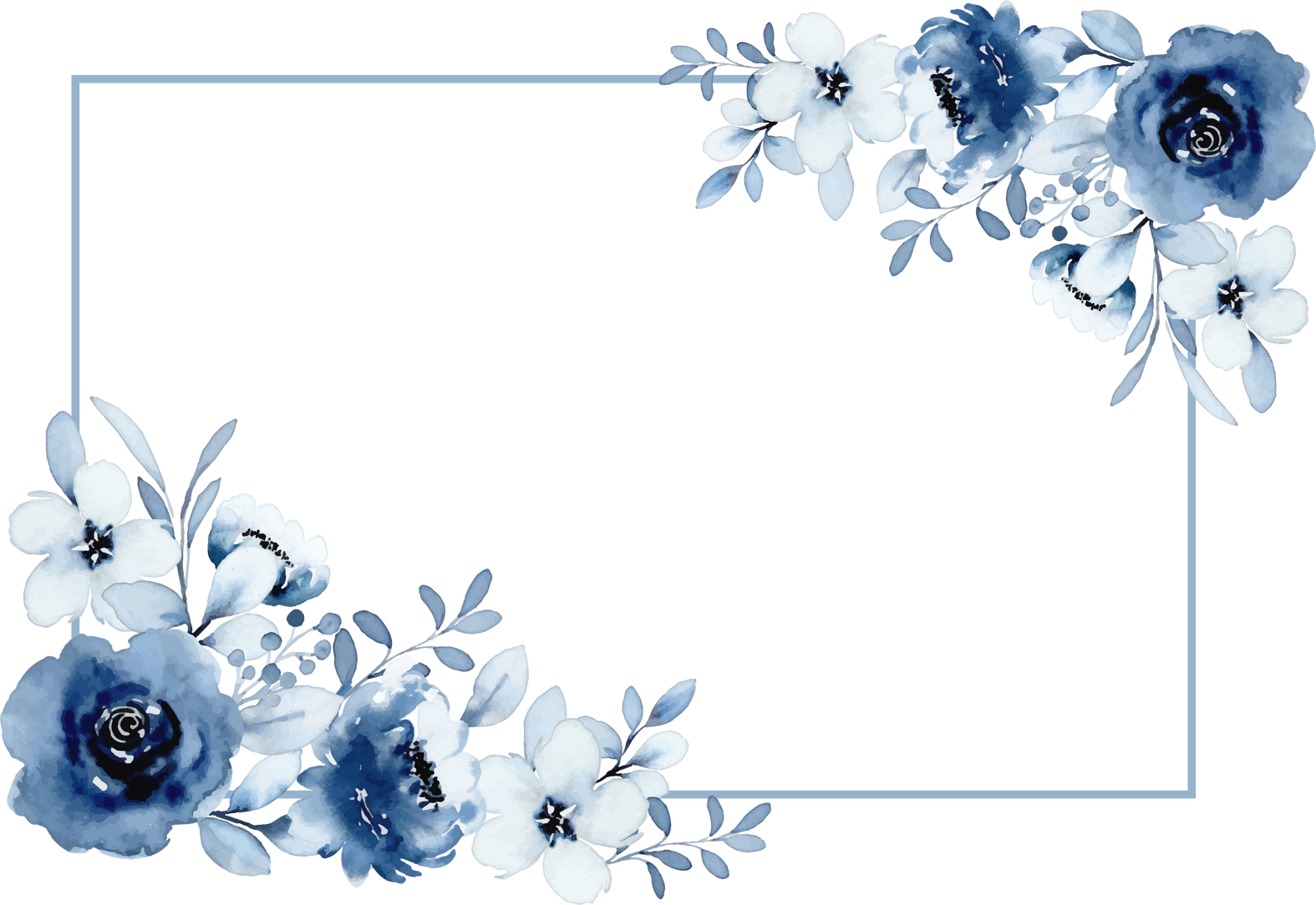 Blue floral watercolor frame