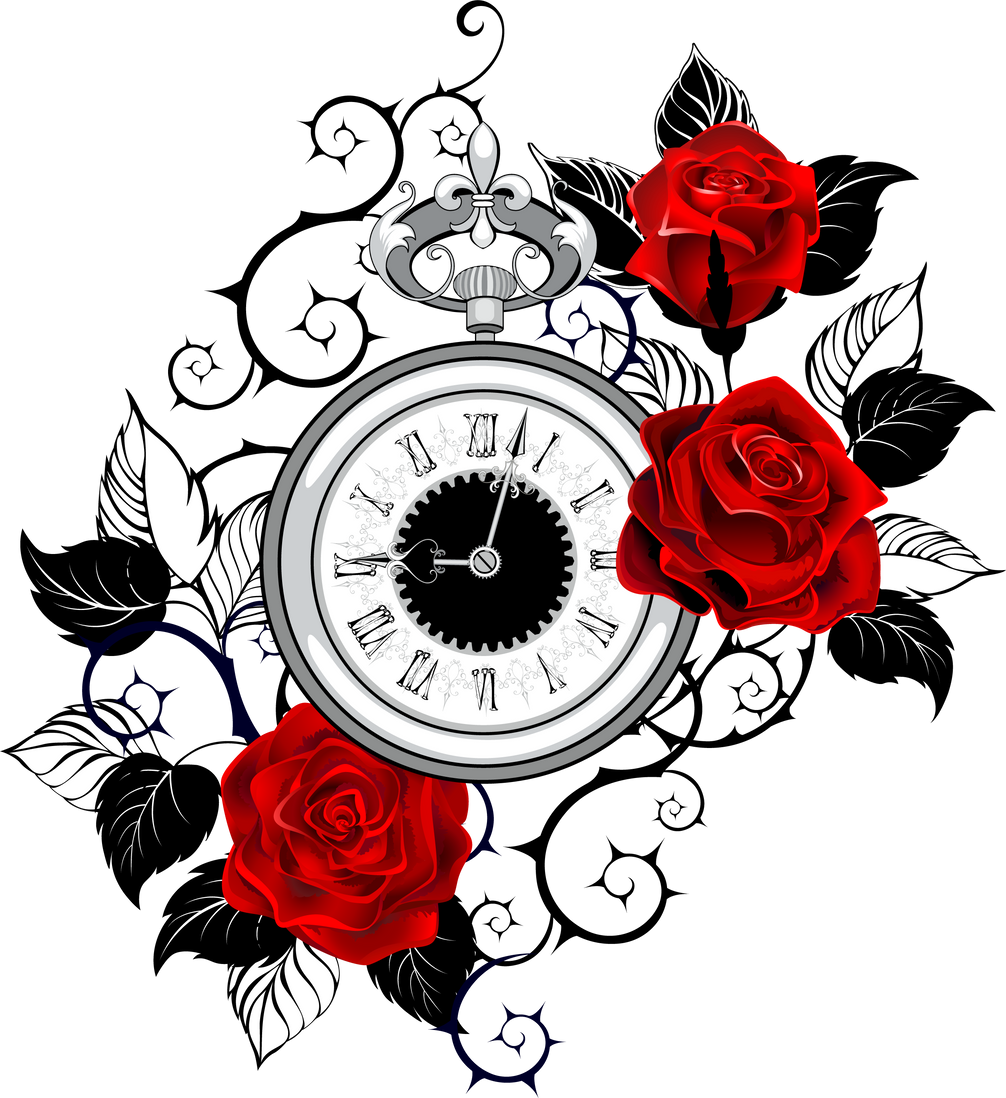 Contour Clock with Red Roses