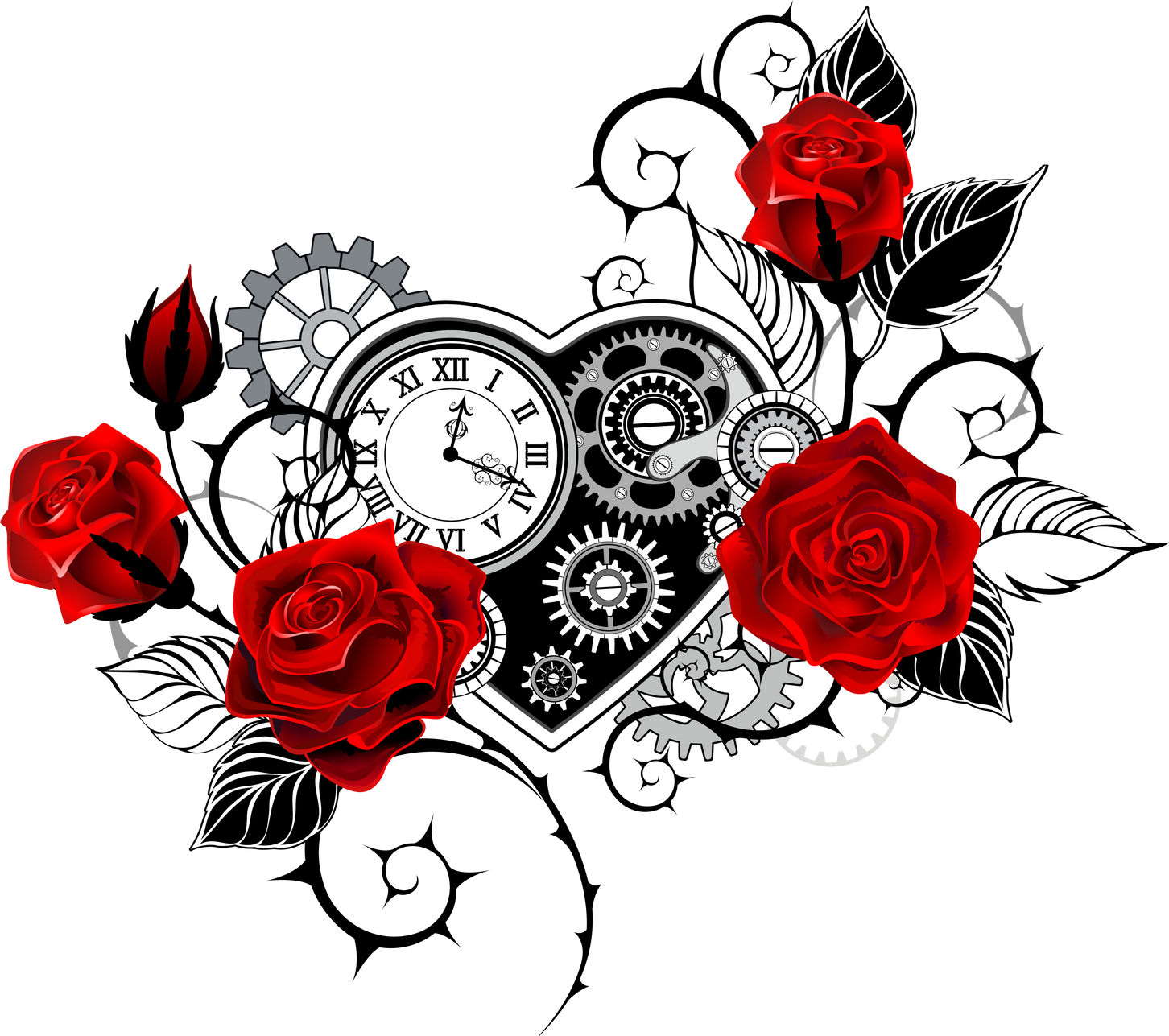 Mechanical heart with red roses